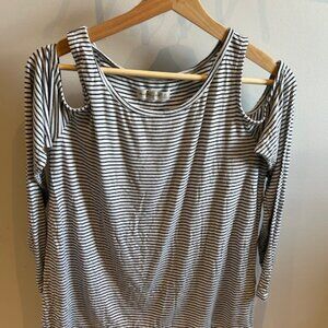 ABERCROMBIE & FITCH Women Long Sleeve Pull Over Cold Shoulder Striped Top Sz XS
